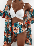 2025 Sexy Butterfly Print Bikini for Women – 3-Piece Set with Gathered Top, Mesh Cover-Up & Bag Accessory | Sporty Swimwear