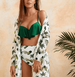 2025 Sexy Butterfly Print Bikini for Women – 3-Piece Set with Gathered Top, Mesh Cover-Up & Bag Accessory | Sporty Swimwear