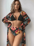 Hot Sale Women’s 3-Piece Bikini Set – Printed Swimsuit with Elegant Lace Cover-Up | Fashionable Summer Swimwear 2025
