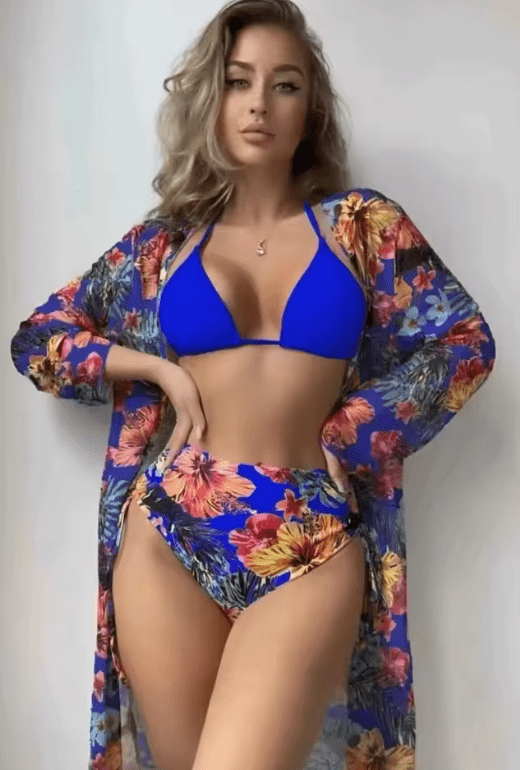 Hot Sale Women’s 3-Piece Bikini Set – Printed Swimsuit with Elegant Lace Cover-Up | Fashionable Summer Swimwear 2025