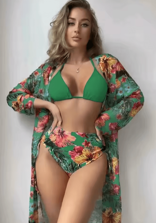 Hot Sale Women’s 3-Piece Bikini Set – Printed Swimsuit with Elegant Lace Cover-Up | Fashionable Summer Swimwear 2025