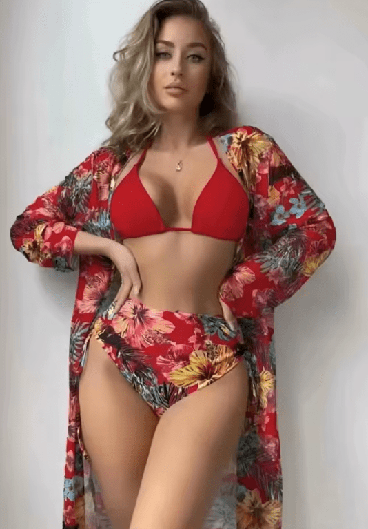 Hot Sale Women’s 3-Piece Bikini Set – Printed Swimsuit with Elegant Lace Cover-Up | Fashionable Summer Swimwear 2025