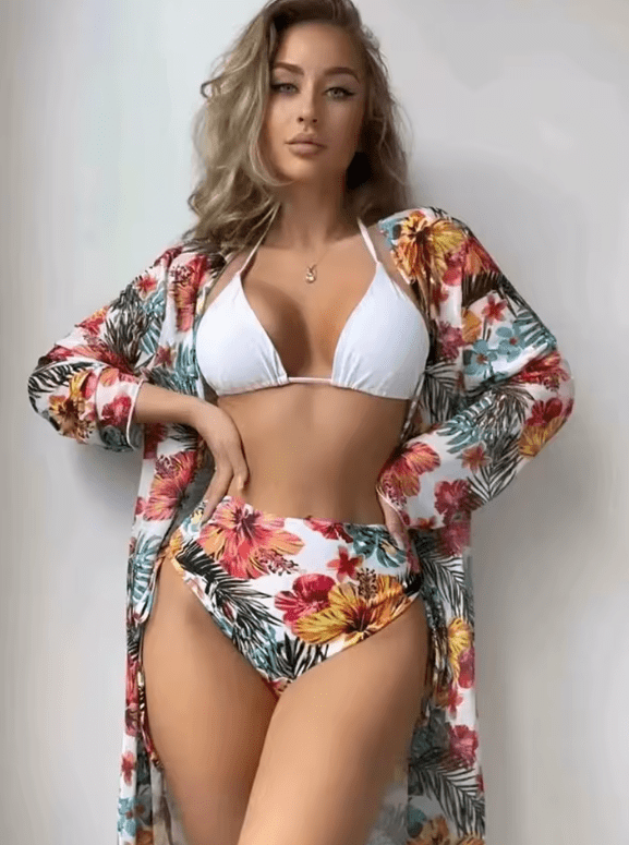 Hot Sale Women’s 3-Piece Bikini Set – Printed Swimsuit with Elegant Lace Cover-Up | Fashionable Summer Swimwear 2025