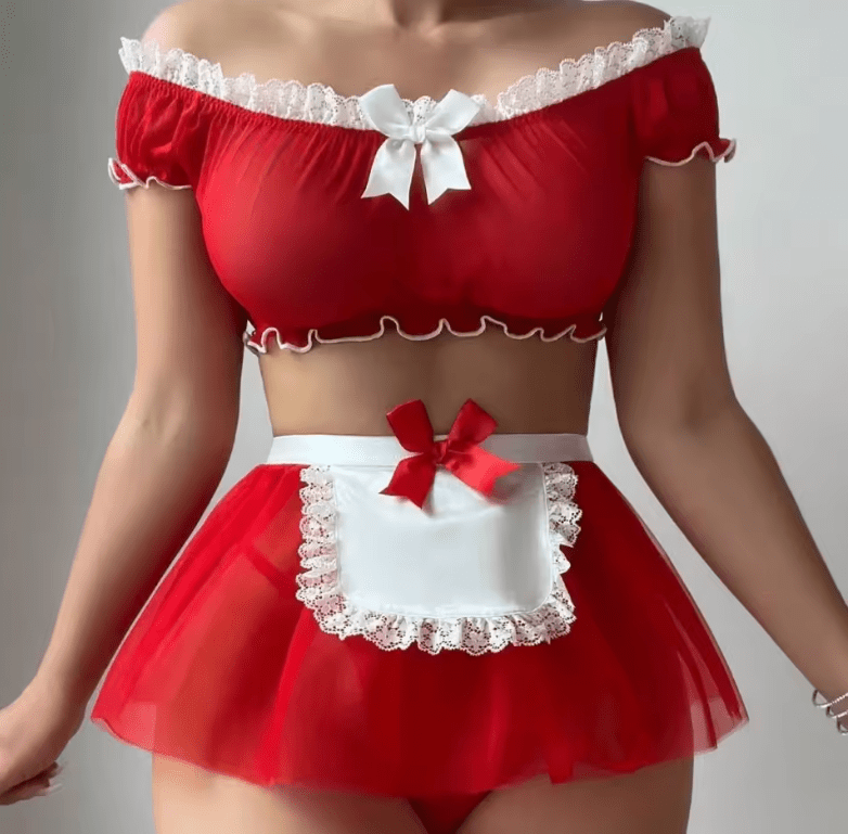 Sexy One-Shoulder Lace Maid Lingerie Set – Erotic Roleplay Costume for Women | Temptation Uniform for Private Occasions