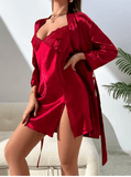 Women’s Sexy Pajama Set – 2-Piece Solid Color Nightgown with Lace Patchwork | Elegant Sleepwear & Lingerie Set