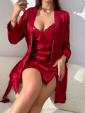 Women’s Sexy Pajama Set – 2-Piece Solid Color Nightgown with Lace Patchwork | Elegant Sleepwear & Lingerie Set