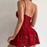 Women’s 1-Piece Pajama Set with Thong – Sheer Tulle Strap Nightgown, V-Neck Lingerie Sleepwear | Semi-Transparent Night Dress