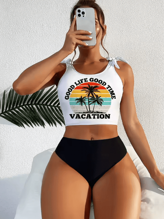 Women’s Coconut Tree Print Bikini – 2-Piece Sporty Swimsuit Set | Fashion Summer Swimwear for Beach & Pool