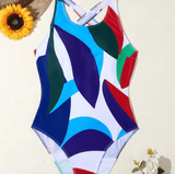 2025 Women’s Sexy Cross-Over One-Piece Swimsuit – Printed Backless Slimming Swimwear | Fashionable Tight-Fitting Bathing Suit