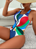 2025 Women’s Sexy Cross-Over One-Piece Swimsuit – Printed Backless Slimming Swimwear | Fashionable Tight-Fitting Bathing Suit