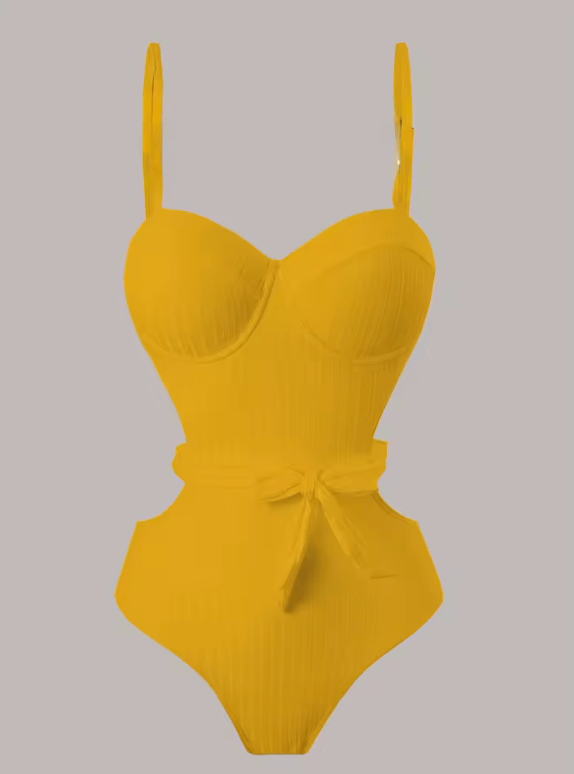 Women’s Sexy White One-Piece Swimsuit – Belted Backless Slimming Monokini | Solid Color Sports-Inspired Swimwear