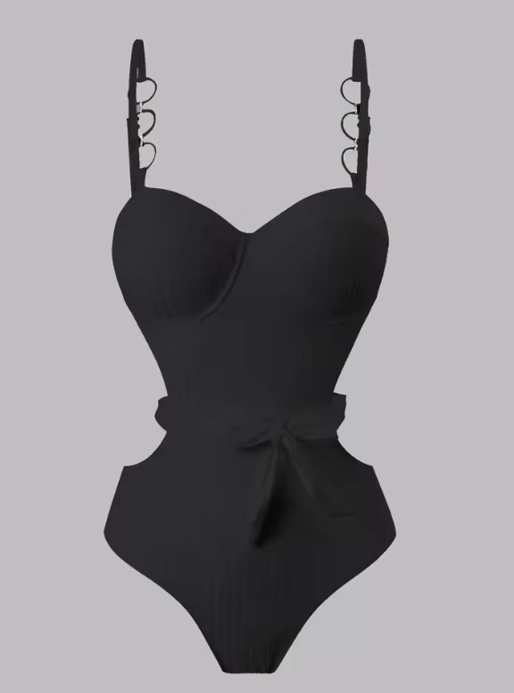 Women’s Sexy White One-Piece Swimsuit – Belted Backless Slimming Monokini | Solid Color Sports-Inspired Swimwear