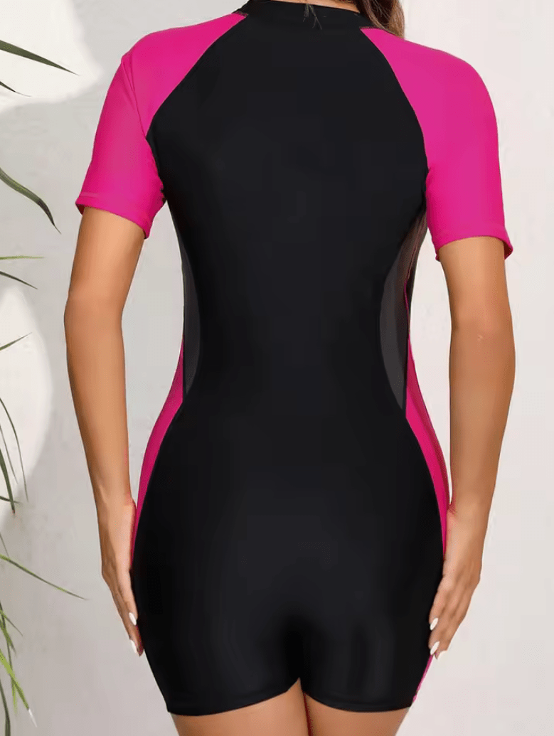 Women’s One-Piece Surfing Swimsuit – Short Sleeve Sporty Beach Swimwear