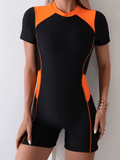 2025 Women’s Surf Swimsuit – Printed Short Sleeve Zipper Rash Guard Two-Piece Set