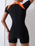 2025 Women’s Surf Swimsuit – Printed Short Sleeve Zipper Rash Guard Two-Piece Set