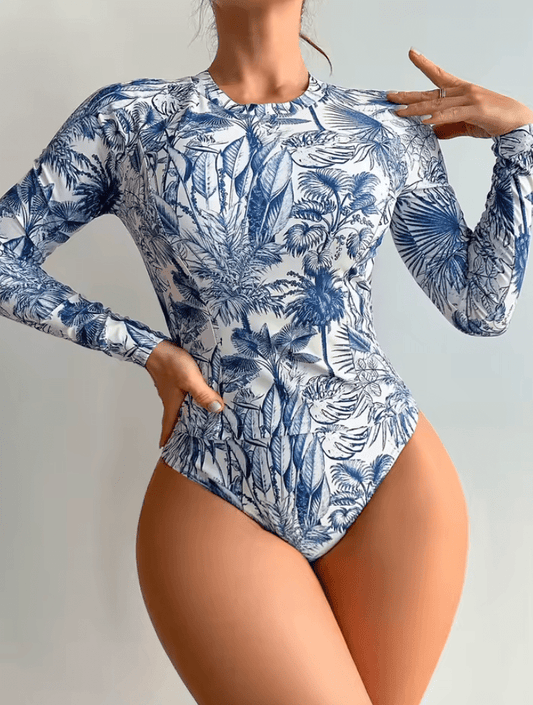 2025 Women’s Floral Long Sleeve Surf Swimsuit – Two-Piece Rash Guard Swimwear Set
