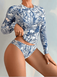 2025 Women’s Floral Long Sleeve Surf Swimsuit – Two-Piece Rash Guard Swimwear Set