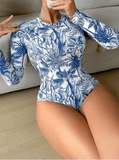 2025 Women’s Floral Long Sleeve Surf Swimsuit – Two-Piece Rash Guard Swimwear Set