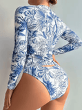 2025 Women’s Floral Long Sleeve Surf Swimsuit – Two-Piece Rash Guard Swimwear Set