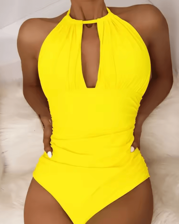 Sexy Pure Color One-Piece Swimsuit – Women’s Sporty Swimwear with Matching Bag