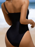 2025 Sexy Color Block One-Piece Swimsuit – Hollow-Out Women’s Summer Beach Bodysuit