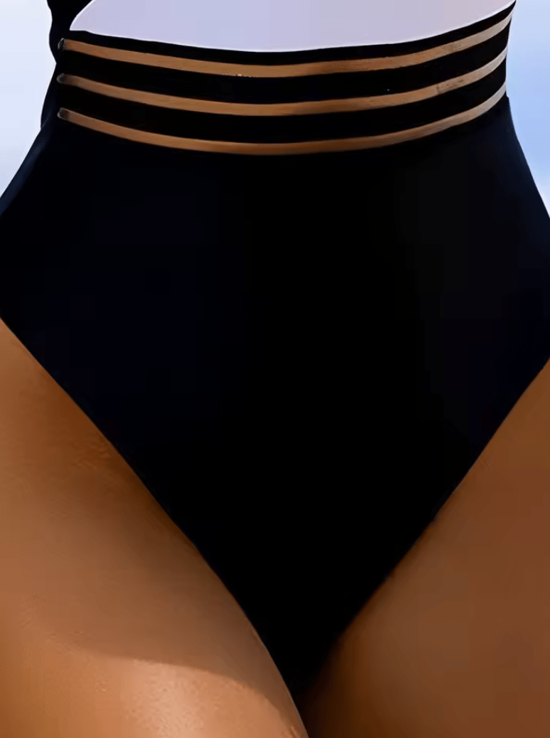 2025 Sexy Color Block One-Piece Swimsuit – Hollow-Out Women’s Summer Beach Bodysuit