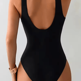 2025 Women’s Quick-Dry Patchwork One-Piece Swimsuit – Gathered & Conservative Swimwear Design