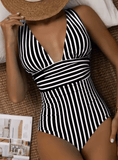 2025 Striped One-Piece Swimsuit for Women – Sexy V-Neck Summer Swimwear, Beach Bathing Suit