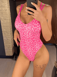 Sexy Leopard Print One-Piece Swimsuit – V-Neck, Backless, High Leg Cut Swimwear for Women (S–XL)