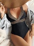 2025 Solid V-Neck One-Piece Swimsuit – Sexy Padded Monokini for Women, Summer Beachwear