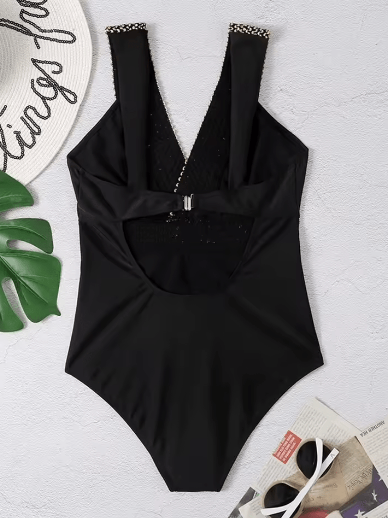 2025 Solid V-Neck One-Piece Swimsuit – Sexy Padded Monokini for Women, Summer Beachwear