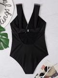 2025 Solid V-Neck One-Piece Swimsuit – Sexy Padded Monokini for Women, Summer Beachwear