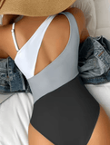 2025 Colorblock One-Shoulder Cut-Out Swimsuit – Sexy One-Piece Swimwear for Women, Summer Beachwear