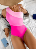2025 Colorblock One-Shoulder Cut-Out Swimsuit – Sexy One-Piece Swimwear for Women, Summer Beachwear