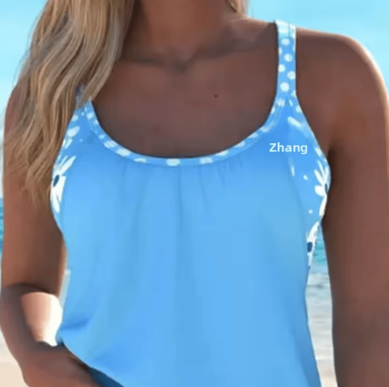Sporty Plus Size Tankini Set for Women – Printed Two-Piece Swimsuit 2025