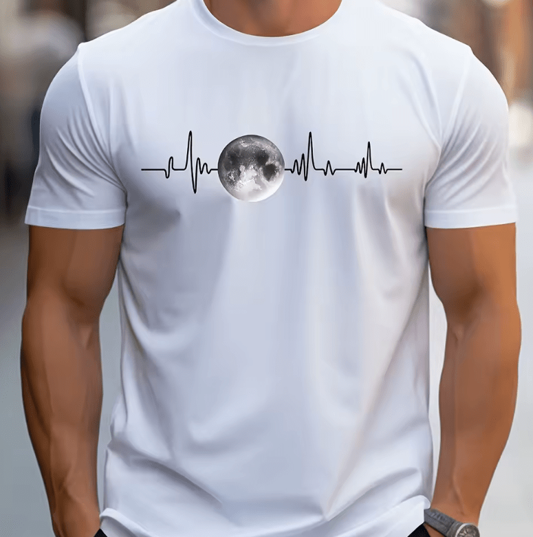 Men’s 100% Cotton Loose Fit T-Shirt – Plus Size Summer Tee with Moon Print – Soft Breathable Short Sleeve Casual Top – Round Neck Comfortable Streetwear Style