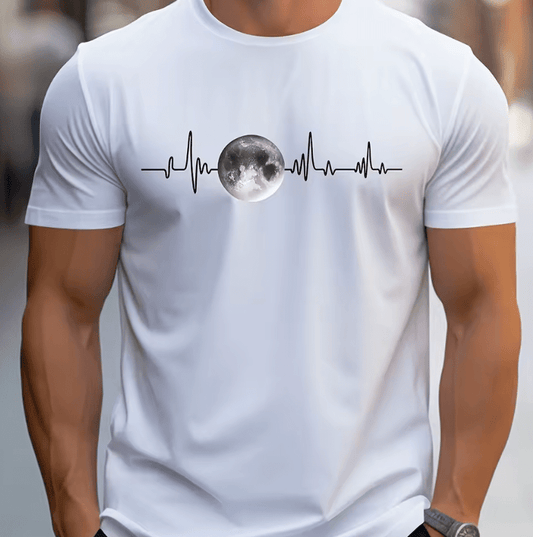 Men’s 100% Cotton Loose Fit T-Shirt – Plus Size Summer Tee with Moon Print – Soft Breathable Short Sleeve Casual Top – Round Neck Comfortable Streetwear Style