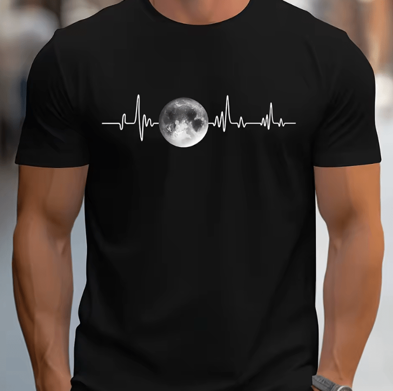 Men’s 100% Cotton Loose Fit T-Shirt – Plus Size Summer Tee with Moon Print – Soft Breathable Short Sleeve Casual Top – Round Neck Comfortable Streetwear Style