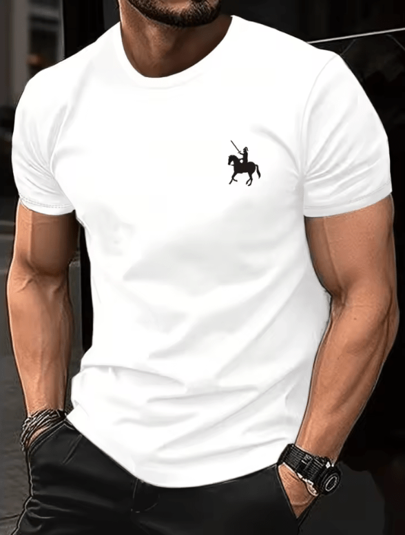 Men’s Cotton T-Shirt with Knight Print – Breathable Summer Short Sleeve Top – Round Neck Casual Sport Tee – High-Quality Soft & Comfortable Streetwear