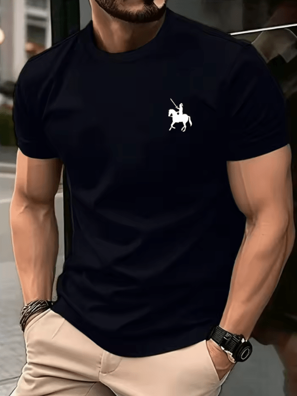 Men’s Cotton T-Shirt with Knight Print – Breathable Summer Short Sleeve Top – Round Neck Casual Sport Tee – High-Quality Soft & Comfortable Streetwear