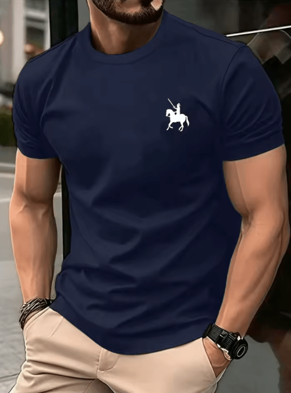 Men’s Cotton T-Shirt with Knight Print – Breathable Summer Short Sleeve Top – Round Neck Casual Sport Tee – High-Quality Soft & Comfortable Streetwear