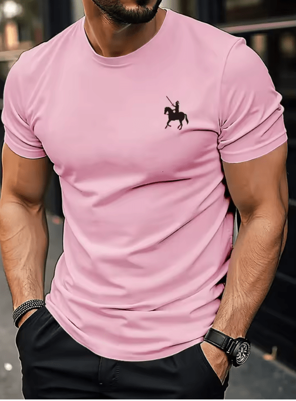 Men’s Cotton T-Shirt with Knight Print – Breathable Summer Short Sleeve Top – Round Neck Casual Sport Tee – High-Quality Soft & Comfortable Streetwear
