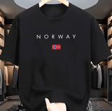 Men’s 100% Cotton Summer T-Shirt – Loose Fit “NORWAY” Print Short Sleeve Tee – Fashionable Casual Sports Top – Breathable Round Neck Streetwear Style