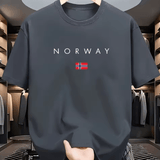 Men’s 100% Cotton Summer T-Shirt – Loose Fit “NORWAY” Print Short Sleeve Tee – Fashionable Casual Sports Top – Breathable Round Neck Streetwear Style