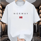 Men’s 100% Cotton Summer T-Shirt – Loose Fit “NORWAY” Print Short Sleeve Tee – Fashionable Casual Sports Top – Breathable Round Neck Streetwear Style