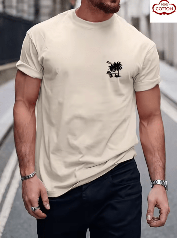 Men’s Cotton T-Shirt – Breathable Summer Short Sleeve Tee with Tree Graphic – Casual Sport Style, Round Neck Leisurewear – Streetwear Fashion Top