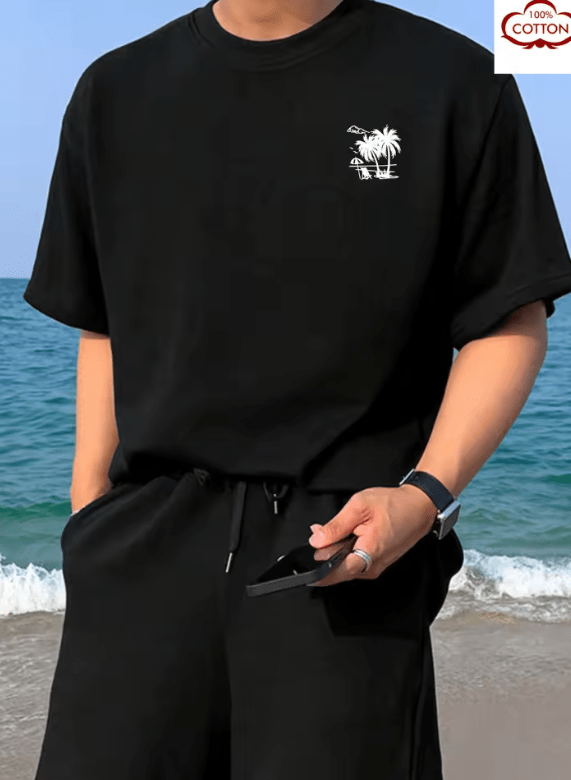 Men’s Cotton T-Shirt – Breathable Summer Short Sleeve Tee with Tree Graphic – Casual Sport Style, Round Neck Leisurewear – Streetwear Fashion Top