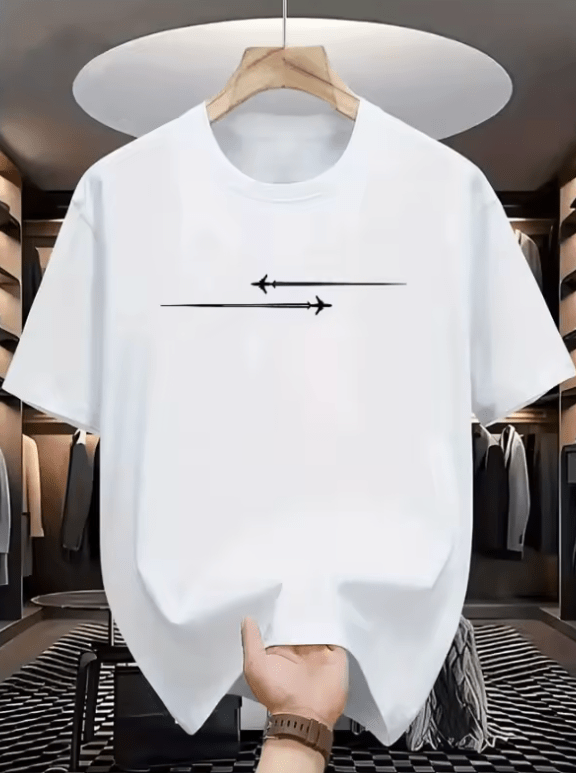 2025 Men’s Summer T-Shirt – Loose Fit Airplane Print Short Sleeve Tee – Casual Sport Style, Round Neck Comfortable Cotton Top for Daily Wear & Street Fashion