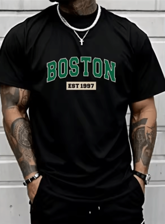 Men’s Letter Print T-Shirt – Round Neck Casual Commute Tee – Breathable Short Sleeve D-Tee for Summer & All-Season Comfort – Soft Cotton Street Style Top
