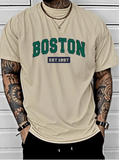 Men’s Letter Print T-Shirt – Round Neck Casual Commute Tee – Breathable Short Sleeve D-Tee for Summer & All-Season Comfort – Soft Cotton Street Style Top